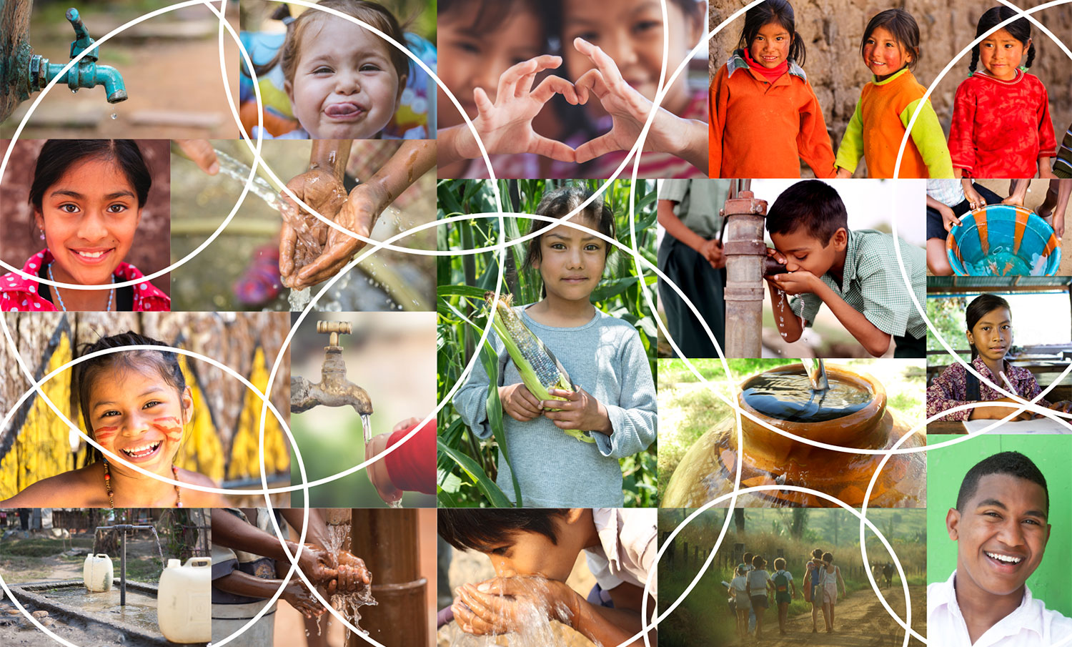 Collage of a number of young people, drinking water, smiling